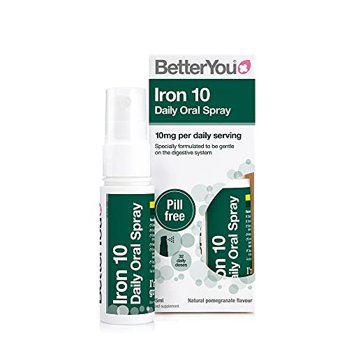 BetterYou Iron 10 Daily Oral Spray | Iron Supplement and Immune System Support | Delivers 10mg of Highly Absorbable Iron Per Dose | 25ml | 32 Daily Doses | Natural Pomegrante Flavour