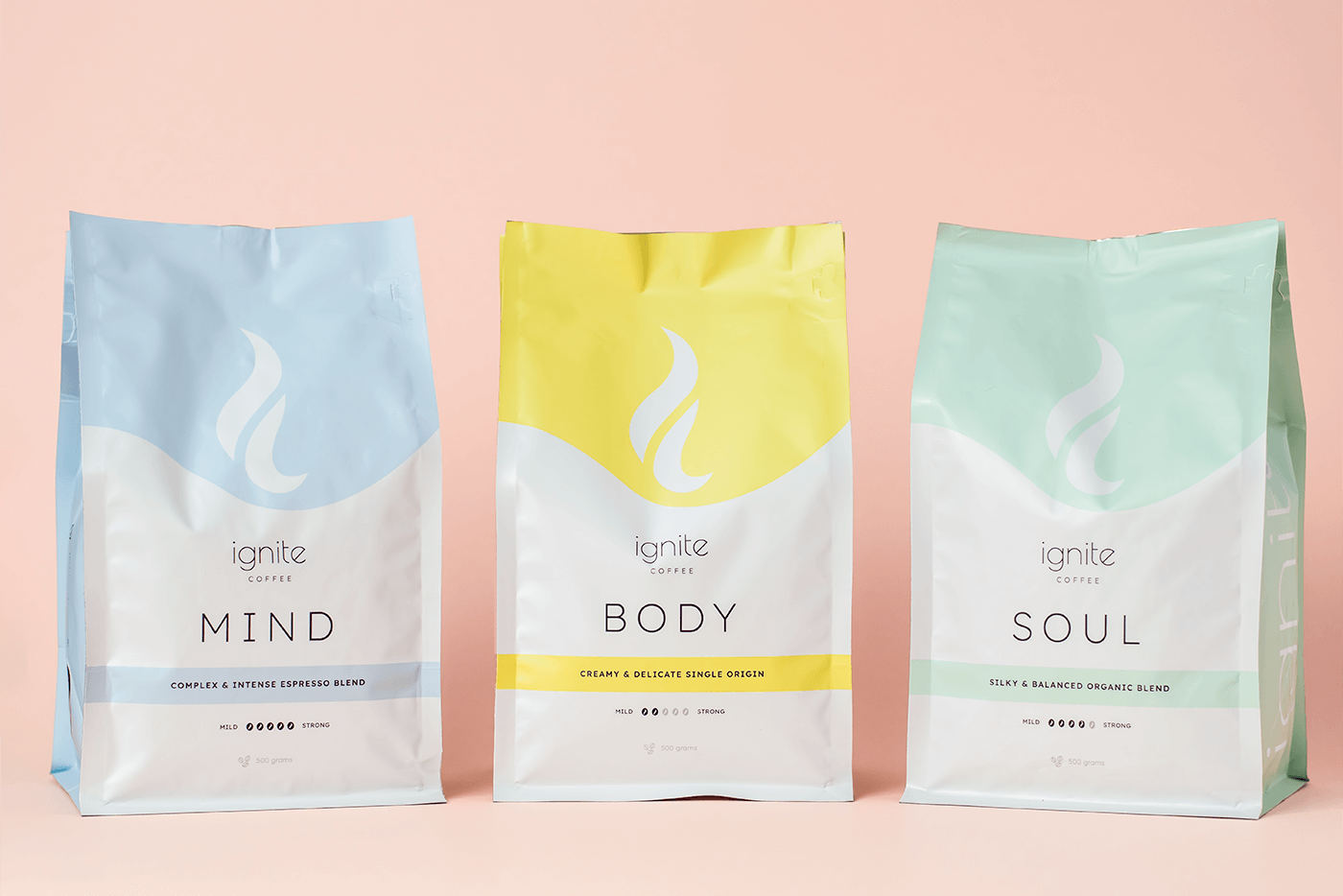 Ignite Coffee's signature coffee trio - MIND, BODY, SOUL