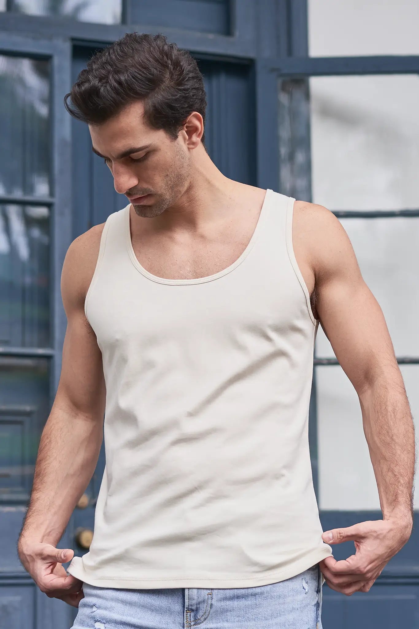men's organic pima cotton tank top in natural white color