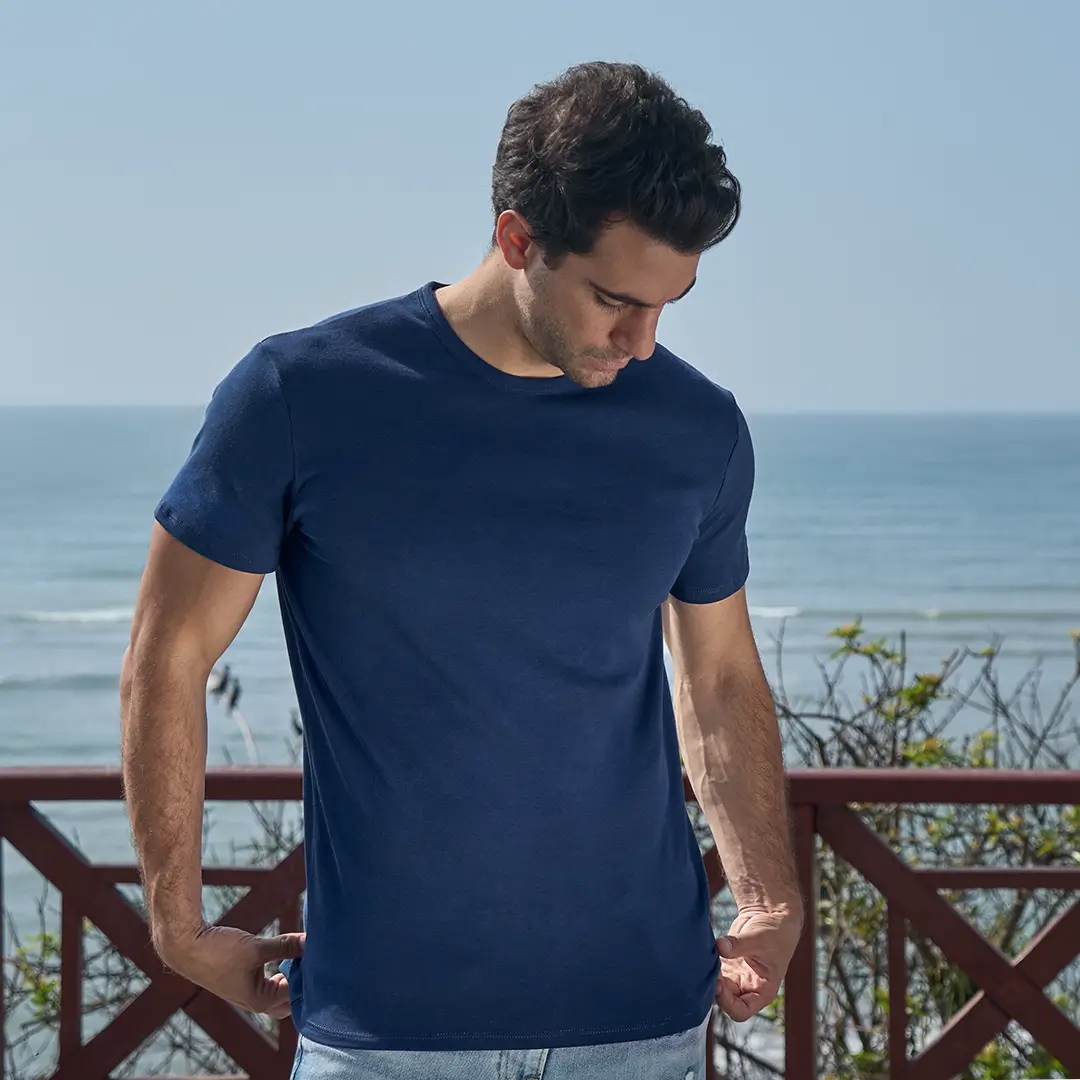 Organic cotton tee for men in navy blue color