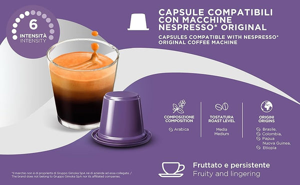Gimoka nespresso compatible lungo has 100% arabica certification and is a medium roast blend