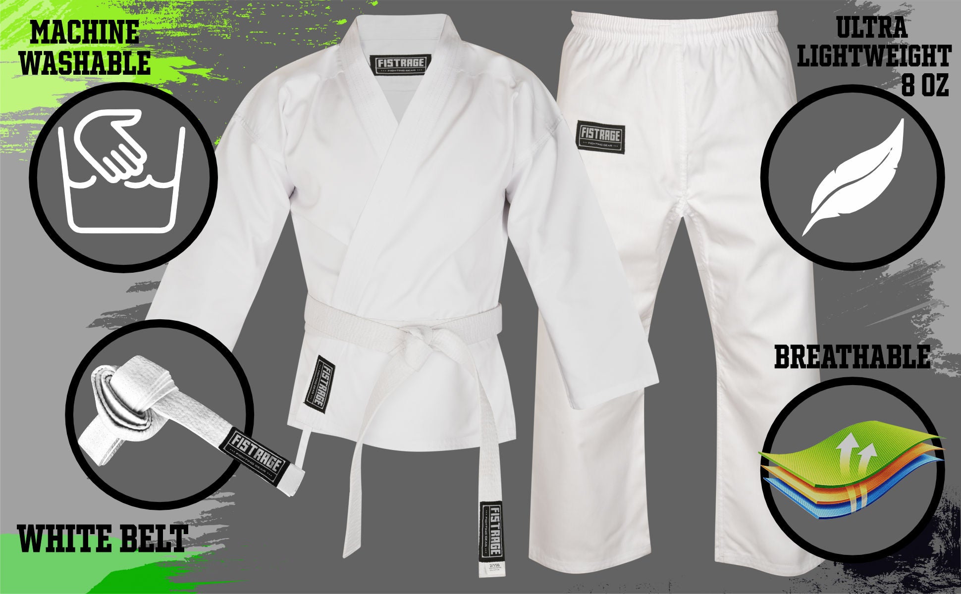 fistrage karate uniform lightweight breathable washable free white belt