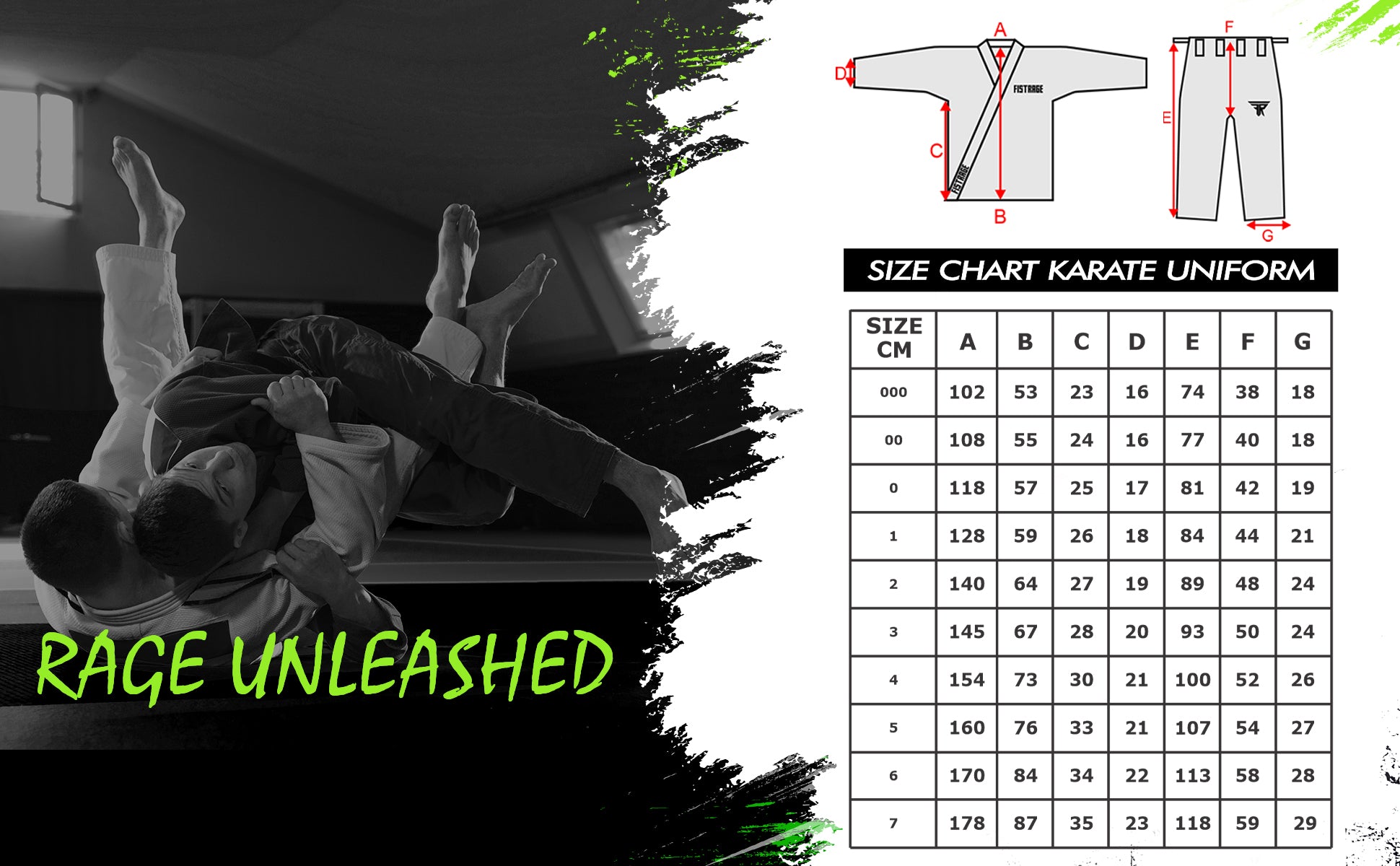 FISTRAGE Karate Uniform size chart