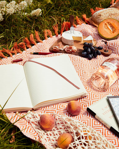 Picknick Setting mit offenem Tagebuch