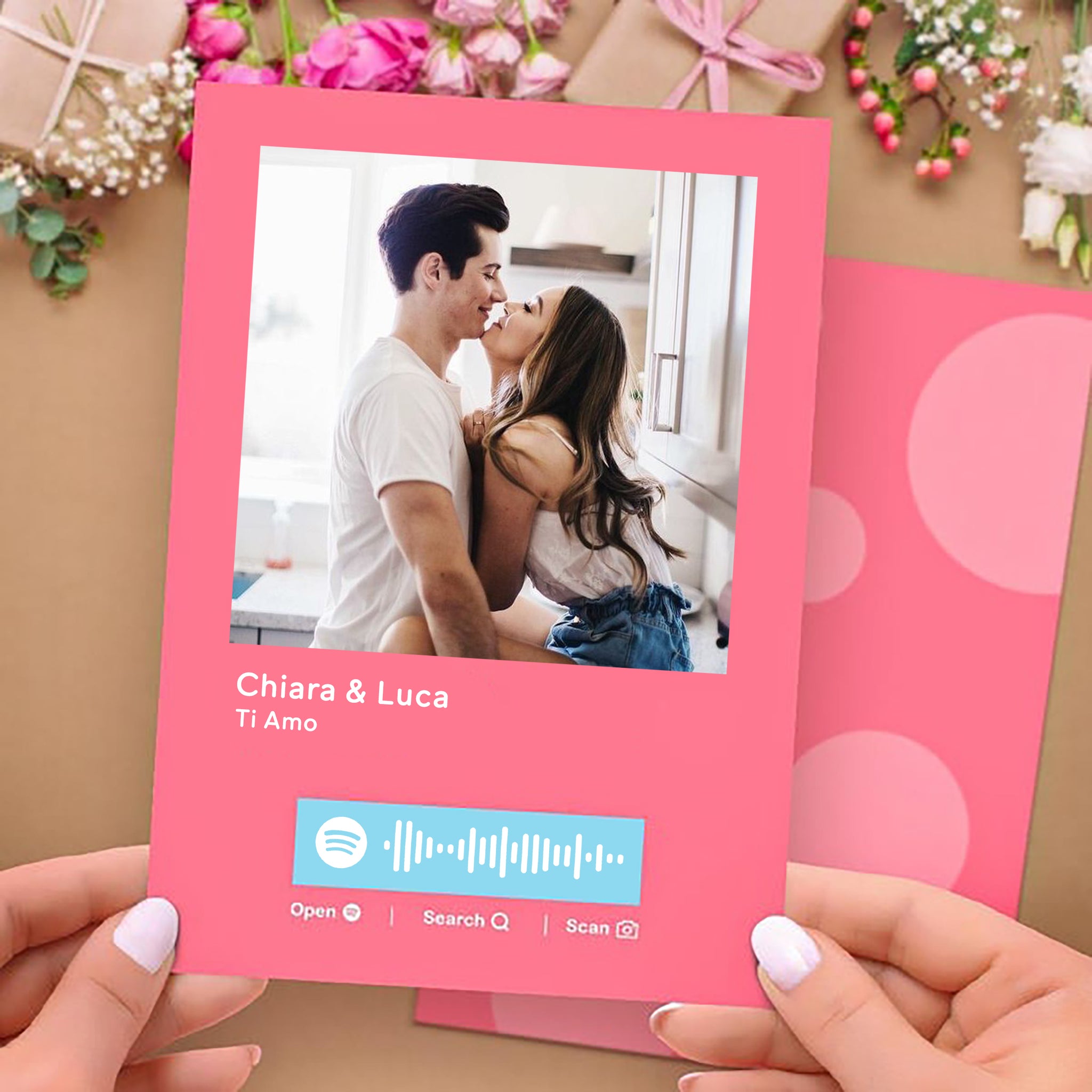 Cartolina rosa con foto e brano con dedica personalizzabile – max-moda.it