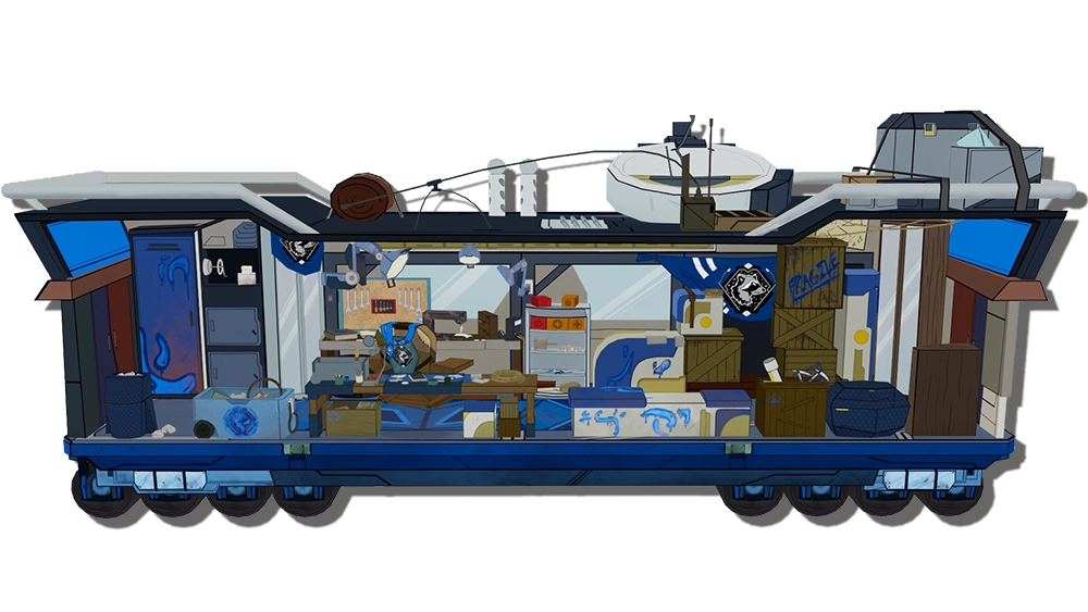 A train car with laboratory materials in it.