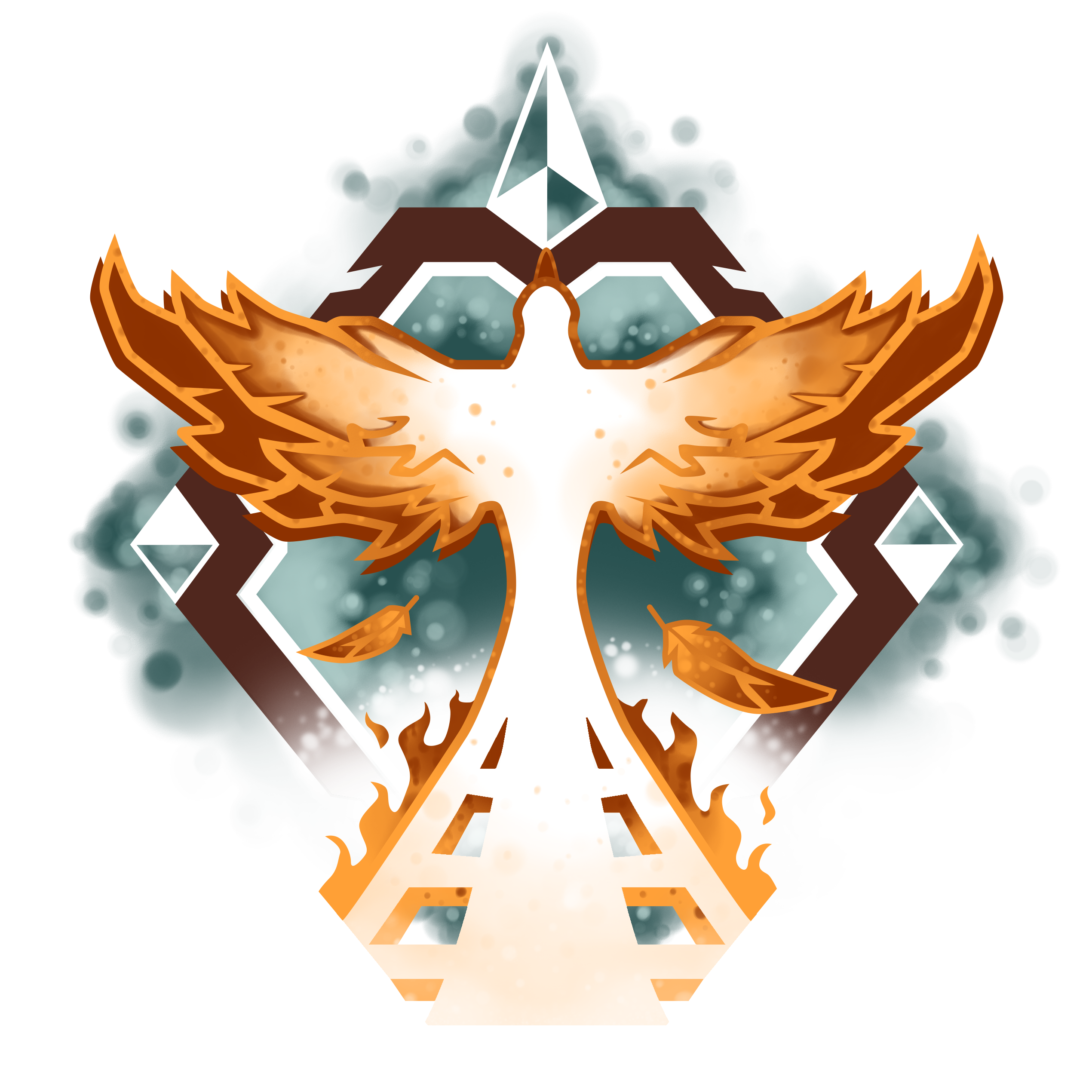 The logo of the Seekers. A phoenix flying upwards as the tail diverges into a railroad.