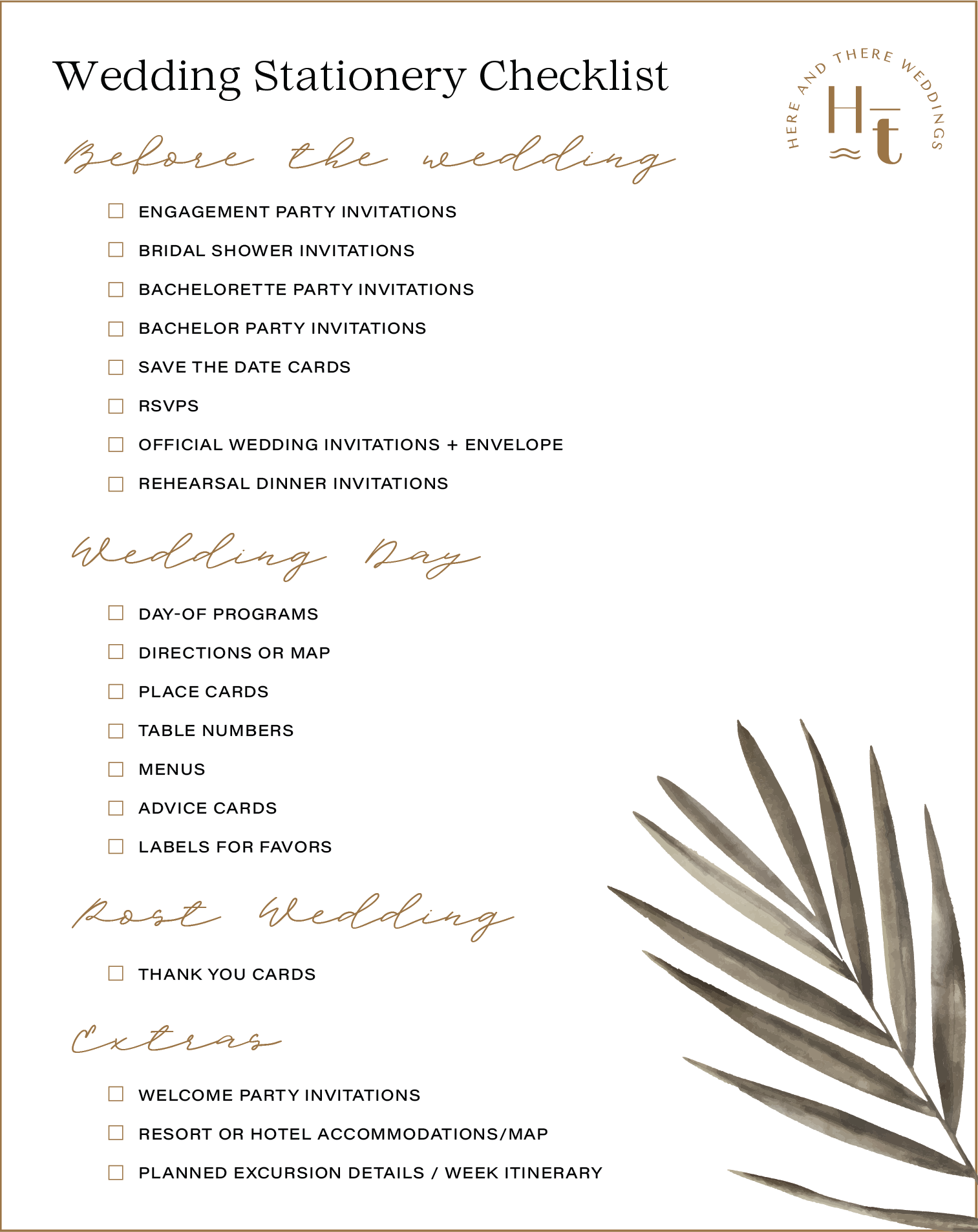 Destination Wedding Stationery Checklist