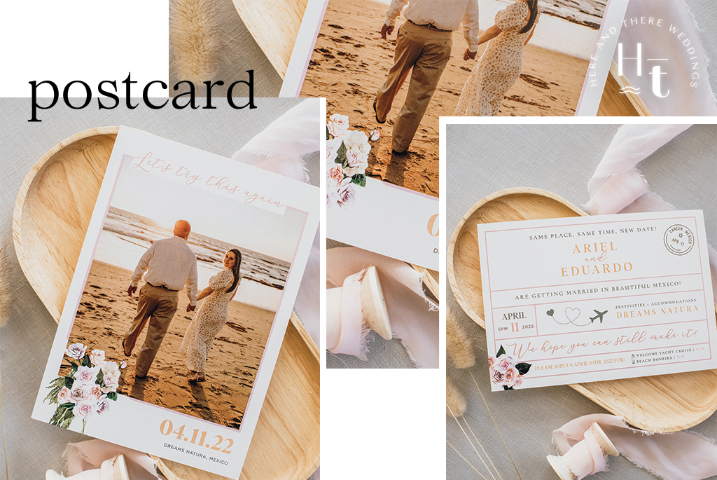 Postcard style save the date destination wedding