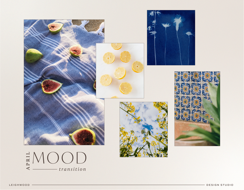 Transition in Blue and Yellow | April Mood Board from Leighwood Design Studio