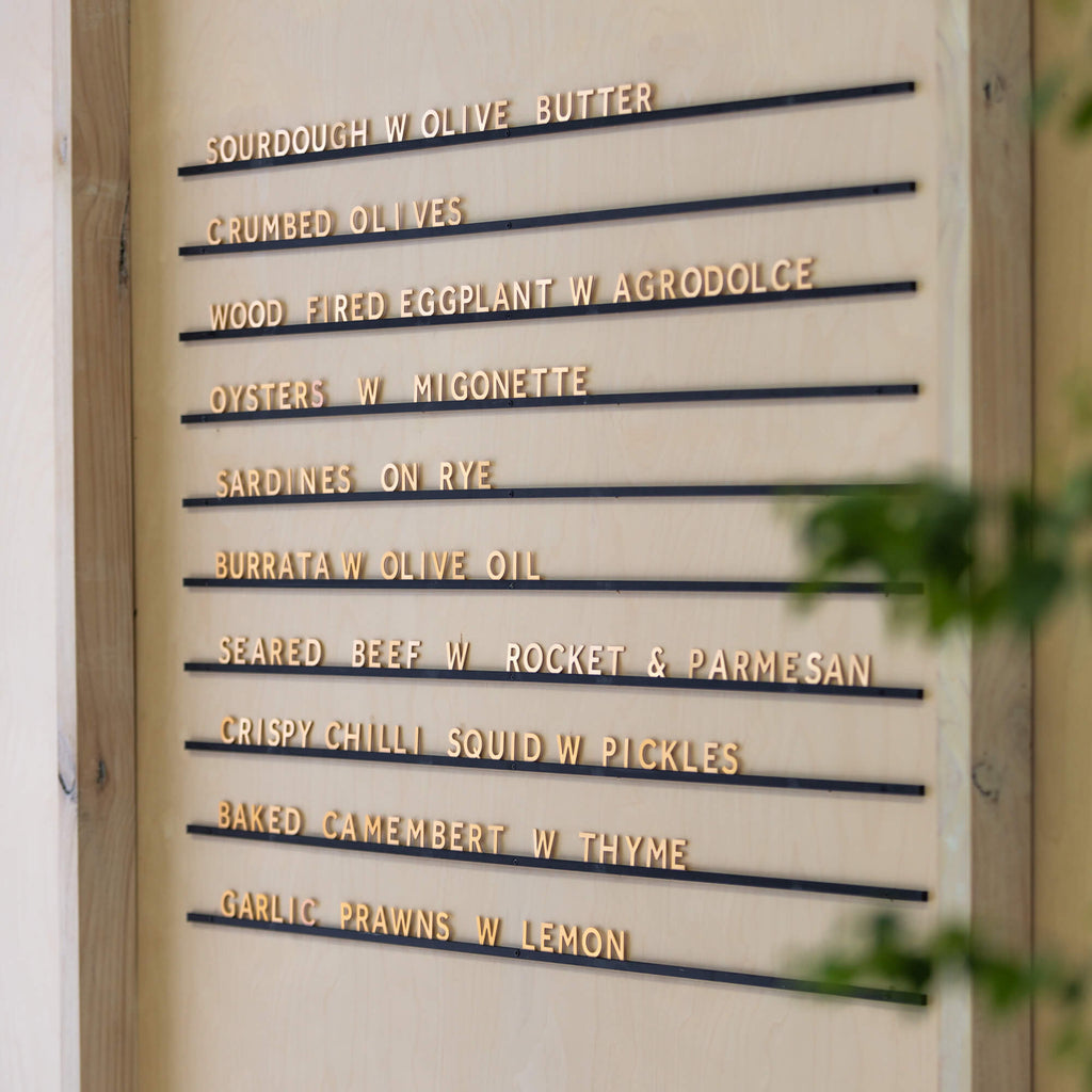 A changeable atelier letter board menu display