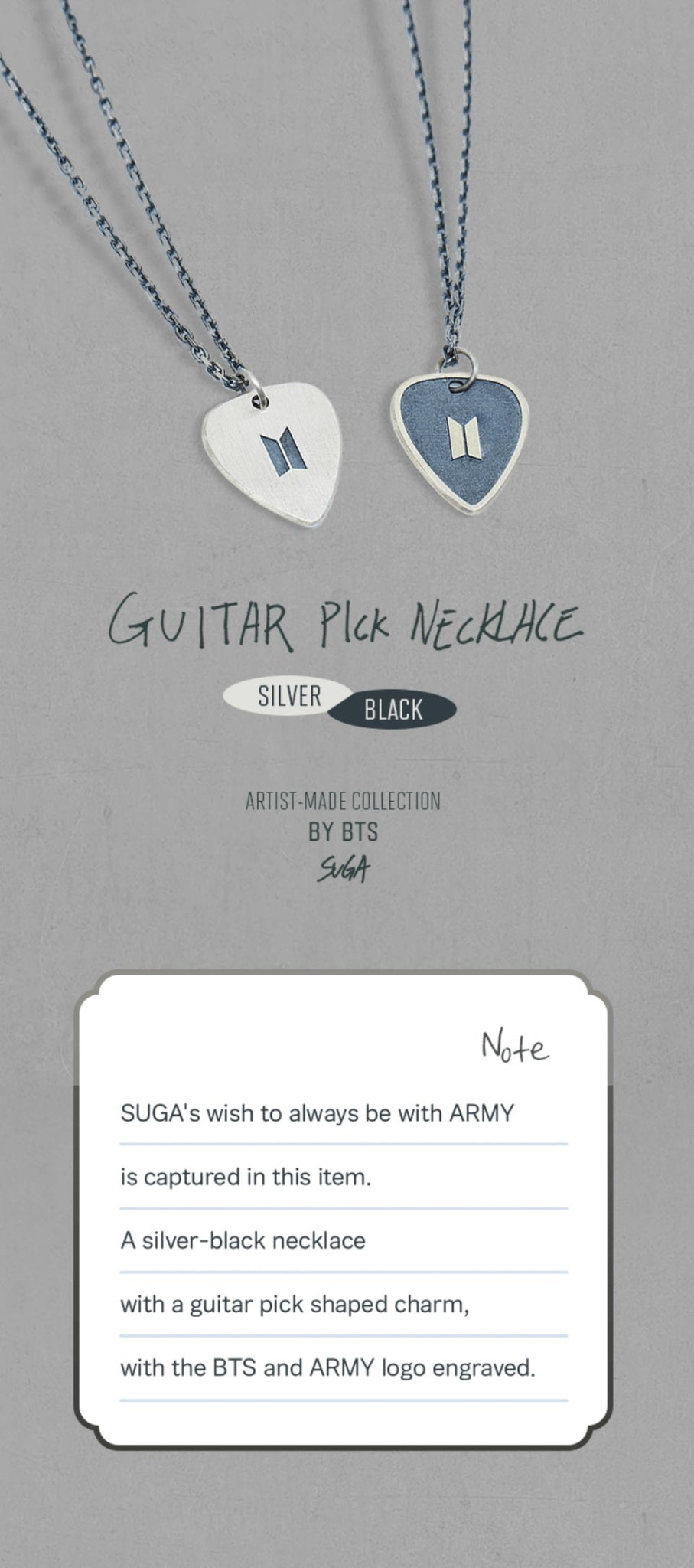 BTS SUGA GUITAR PICK NECKLACE SILVER ユンギ | hartwellspremium.com