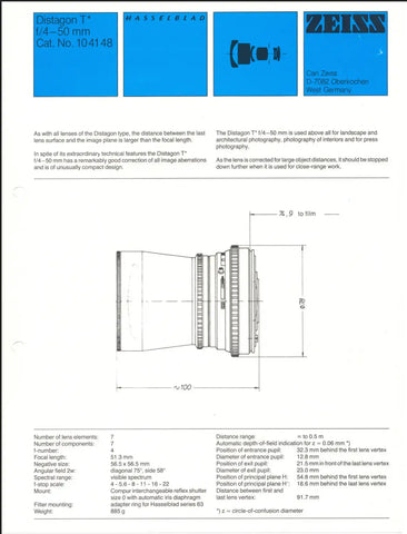 Hasselblad Used Carl Zeiss Distagon T* 50mm F4 Lens