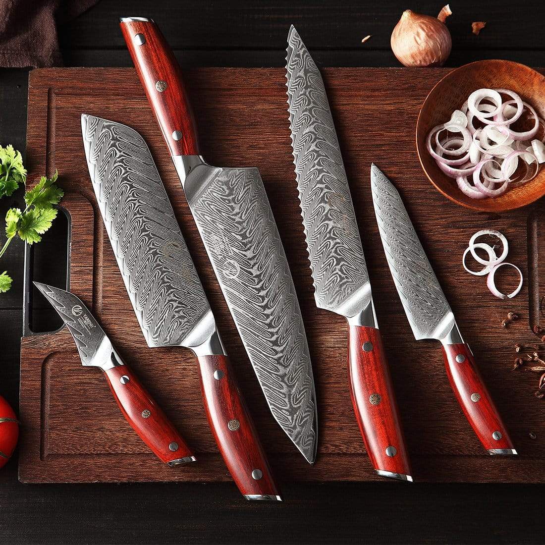 Damascus bread knife set 5 piece set-KTF Series – yarenh flagship store