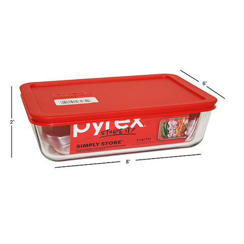 6-cup Rectangular Glass Food Storage Container with Red Lid