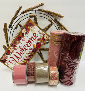 Wreath Kit - Fall Welcome Dusty Rose DIY Wreath - Twisted Grapevines 