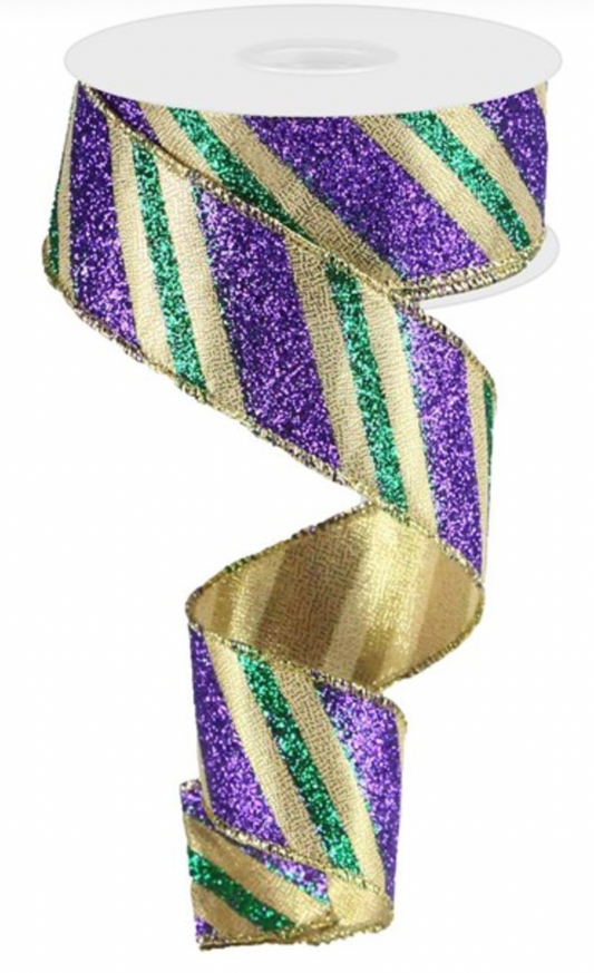 4 Glitter Stripe Ribbon: Mardi Gras (10 Yards)