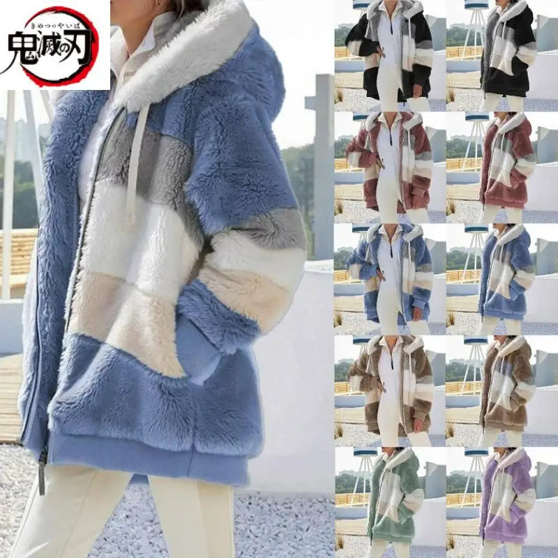 Oversized Jacket for Women New Autumn Winter Warm Plush Pocket Hooded Streetwear 2023 Loose Lady Outerwear Coat Roupas Feminina
