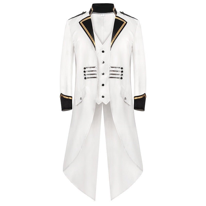 Gothic Style White Tailcoat Suit with Gold Trim - Coat For Men -Plus S ...