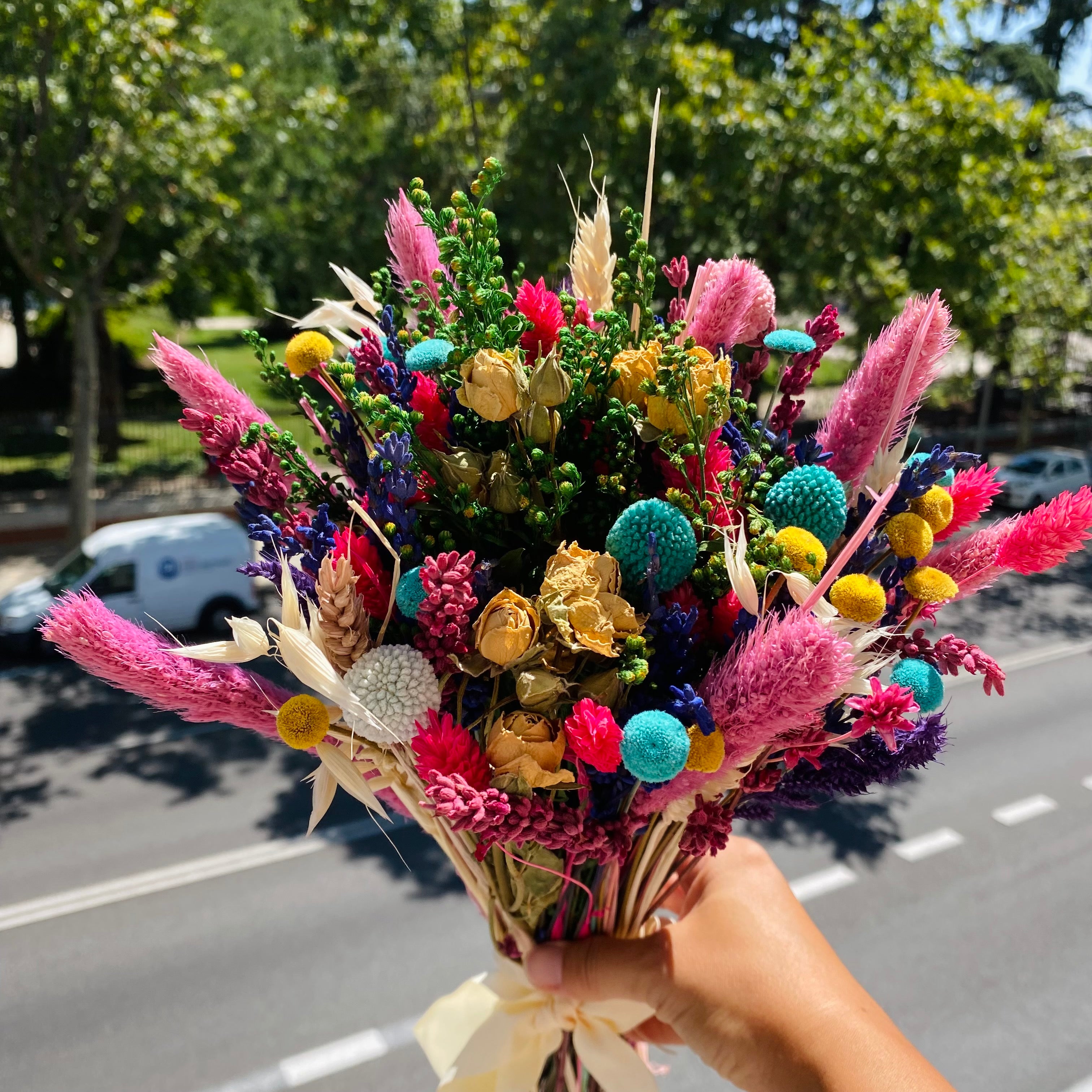 Aziya Ramo de boda con coloridas flores secas – Massoury