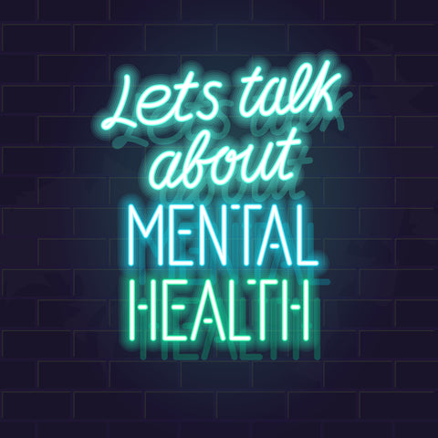 Neon sign saying lets talk about mental health, to improve awareness of diabulimia in diabetes
