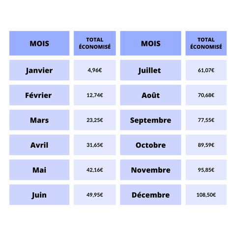 Défi des centimes cumulé par mois