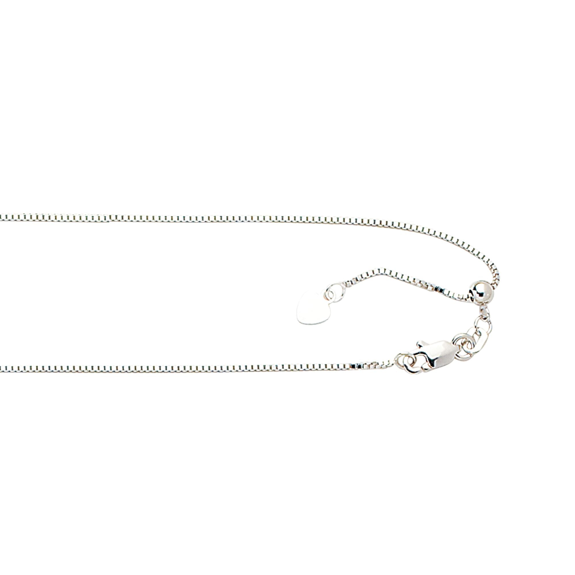 10K 22 inches White Gold 0.85mm Shiny Classic Adjustable Box Chain with Lobster Clasp