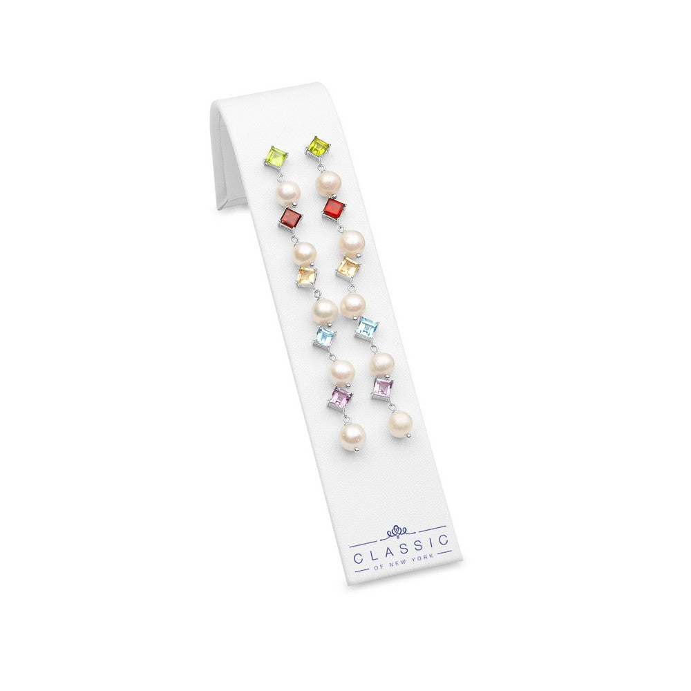 Set of 5 Square 6mm Gemstone Prong Set Studs; Amy, BT, Garnet, Peridot, and Citrine With Pearl Earrings