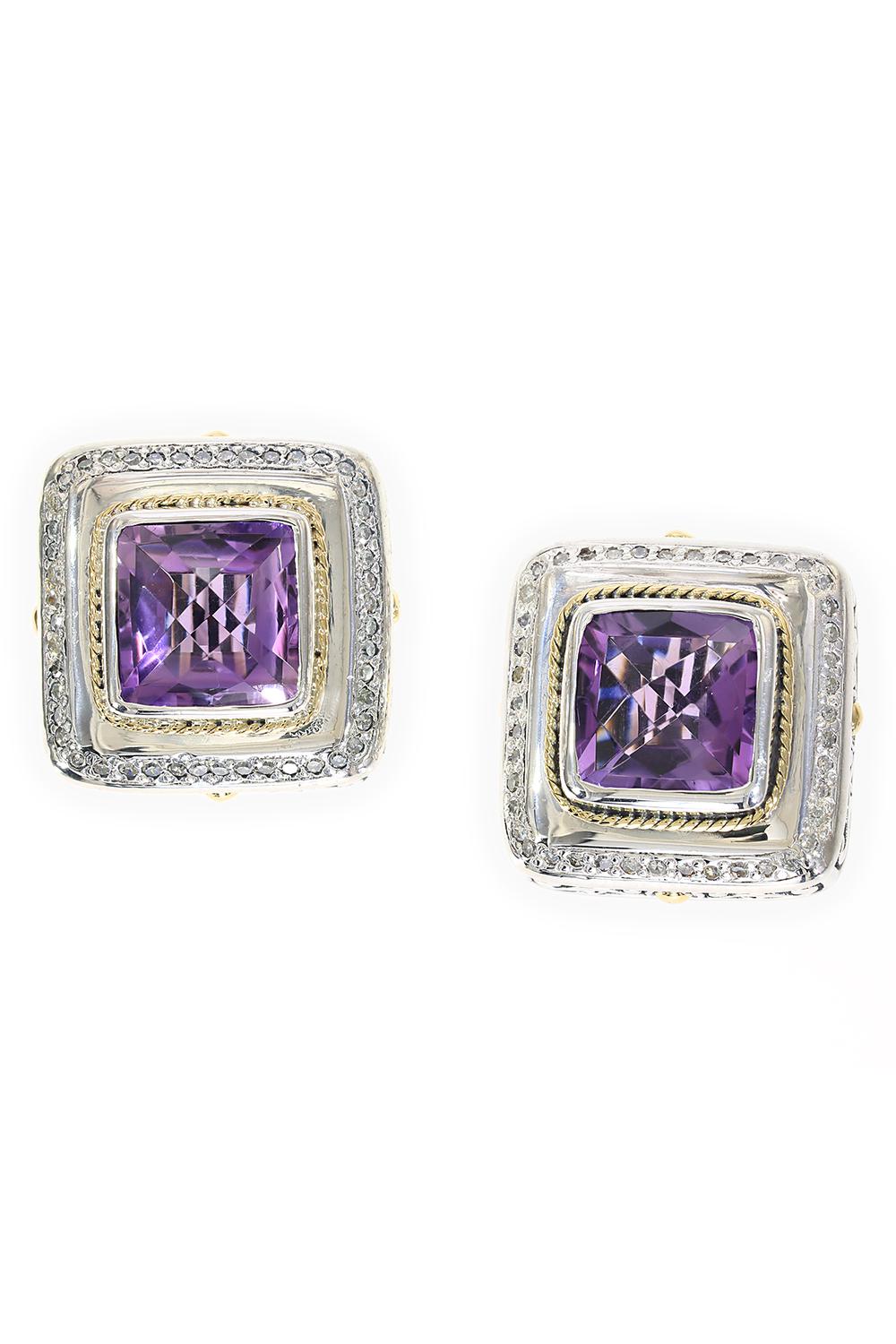 Effy 925 18K Yellow Gold/Silver Diamond & Amethyst Earrings