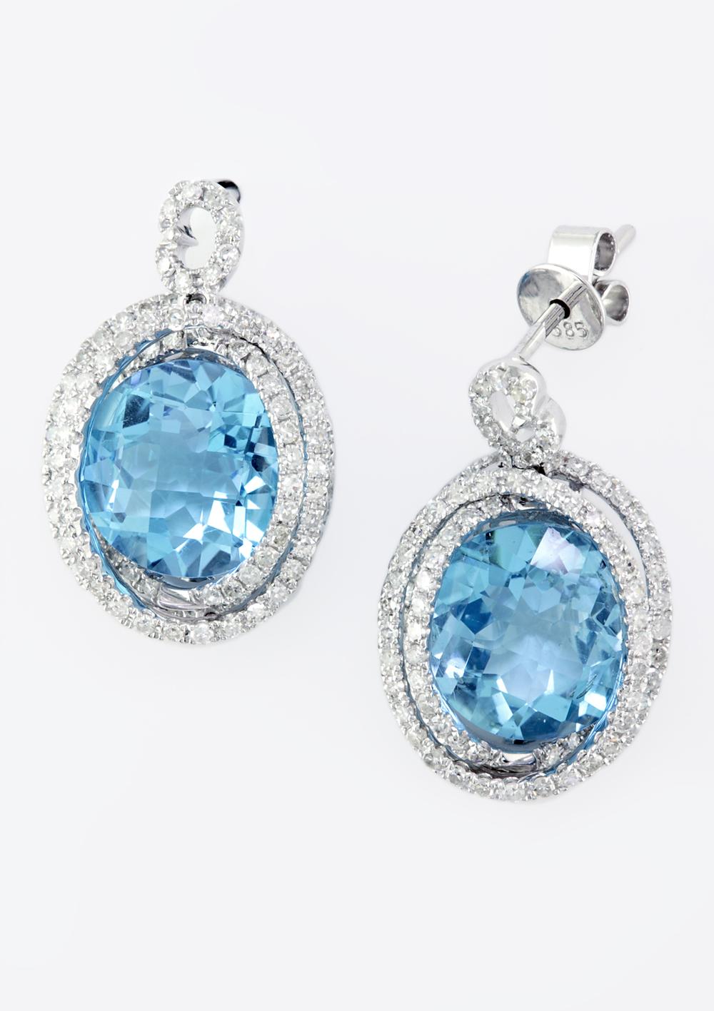 Effy 14K White Gold Diamond & Blue Topaz Earrings