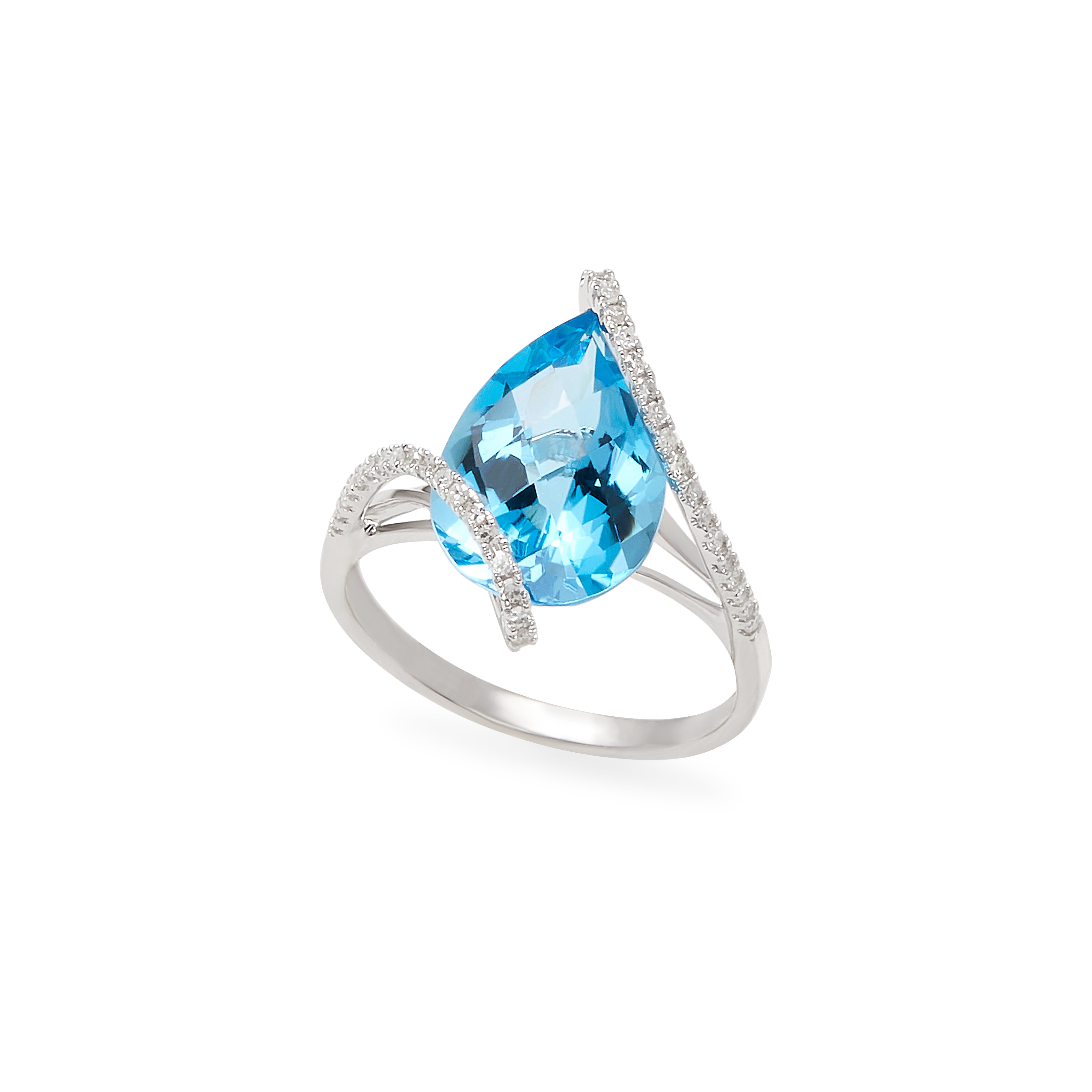 Effy 14K White Gold Diamond, Blue Topaz Ring