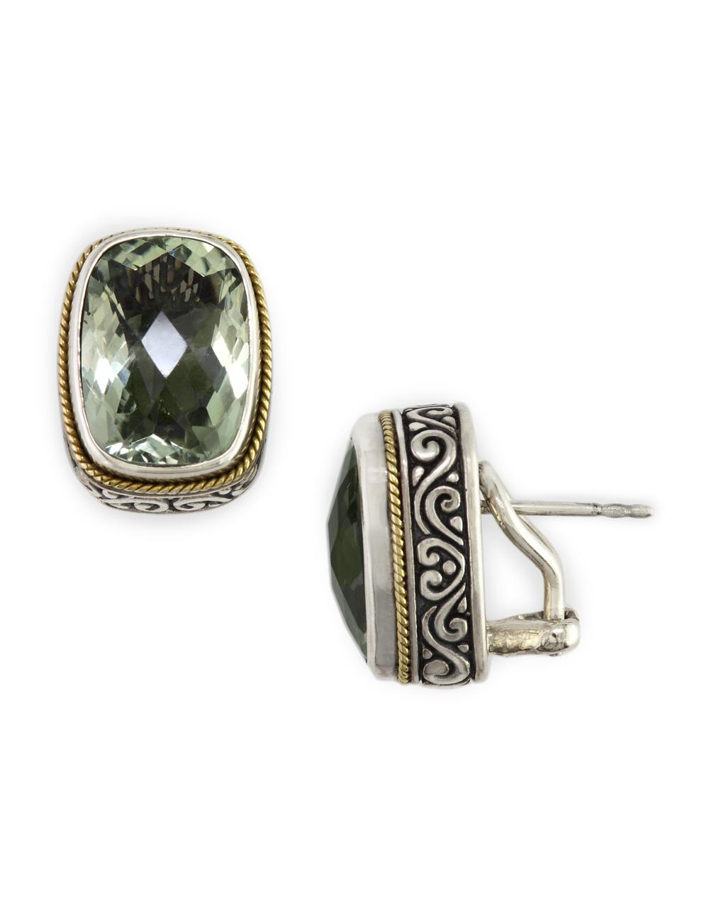 Effy 925 18K Yellow Gold/Silver Green Amethyst Earrings