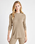 Cashmere Raglan Sleeves Mock Neck Ribbed Slit Tunic