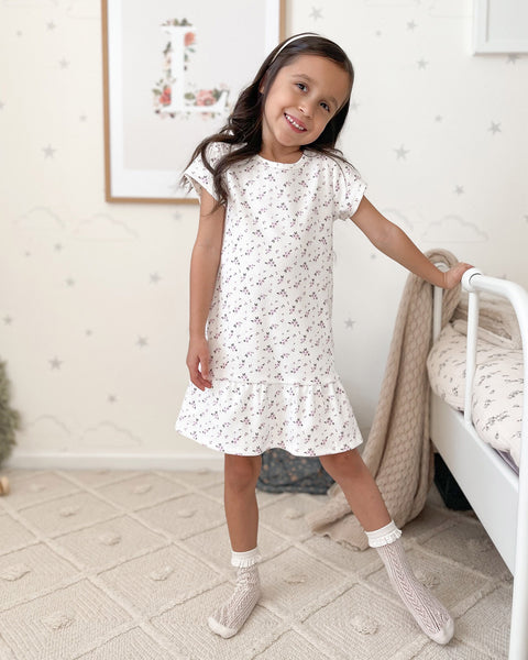 Toddler Floral Print Spring Short Sleeves Sleeves Crew Neck Dress