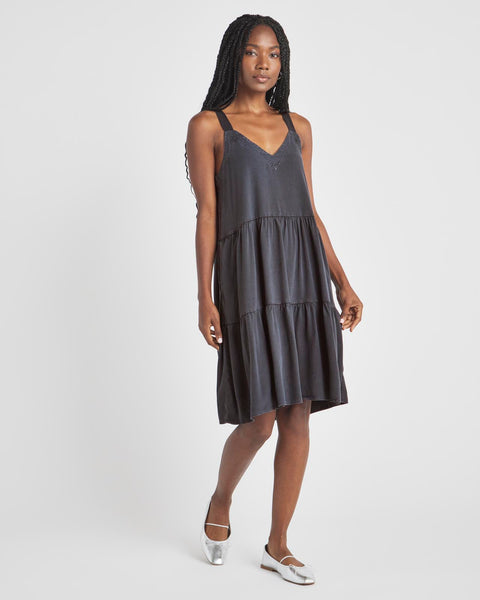 V-neck Pocketed Tiered Above the Knee Dress