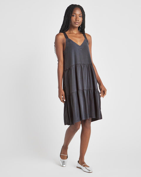 V-neck Above the Knee Pocketed Tiered Dress