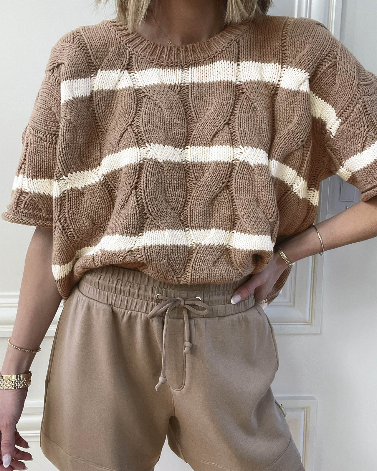 Splendid x @Cellajaneblog Stripe Cable Short Sleeve Sweater