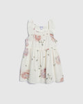 Toddler Floral Print Cap Sleeves Smocked Short Spring Dress With Ruffles