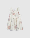 Toddler Spring Cap Sleeves Floral Print Smocked Short Dress With Ruffles