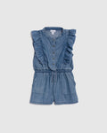 Toddler Crew Neck Pocketed Short Cap Sleeves Romper With Ruffles