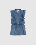 Toddler Pocketed Crew Neck Short Cap Sleeves Romper With Ruffles