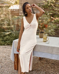 V-neck Jersey Ankle Length Plunging Neck Slit Midi Dress