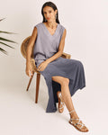 V-neck Tie Waist Waistline Plunging Neck Slit Self Tie Pocketed Belted Maxi Dress