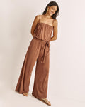 Elasticized Tie Waist Waistline Jersey Pocketed Belted Self Tie Loose Fit Jumpsuit