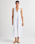 V-neck Cotton Collared Tiered Pocketed Maxi Dress