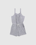 Girls Spaghetti Strap Drawstring Pocketed Striped Print Romper