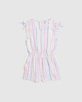 Girls V-neck Smocked Elasticized Waistline Striped Print Beach Dress/Romper