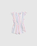 Girls Infant V-neck Smocked Elasticized Waistline Striped Print Beach Dress/Romper