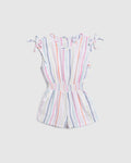 Toddler V-neck Striped Print Smocked Elasticized Waistline Beach Dress/Romper