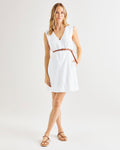 V-neck Short Belted Pocketed Summer Plunging Neck Shift Dress